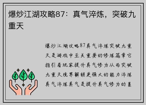 爆炒江湖攻略87：真气淬炼，突破九重天